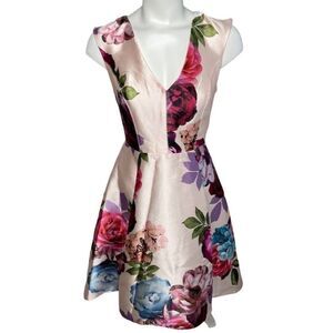 Shelby Nites Pink Floral Sleeveless High Low Fit & Flare‎ Dress sz 6 NEW